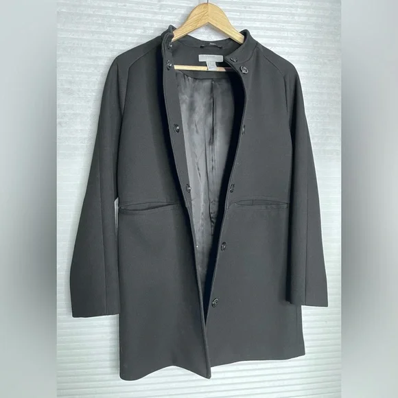 H&M short wool-blend coat women size 4 black long sleeve lined - Picture 3 of 14
